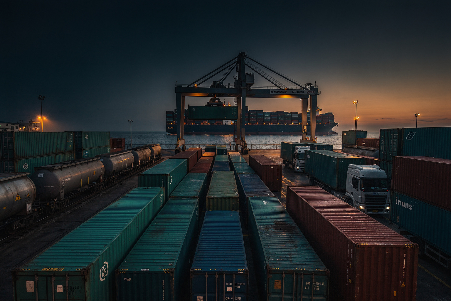 Project and multimodal — intermodal hub transferring containers between rail, road and ship